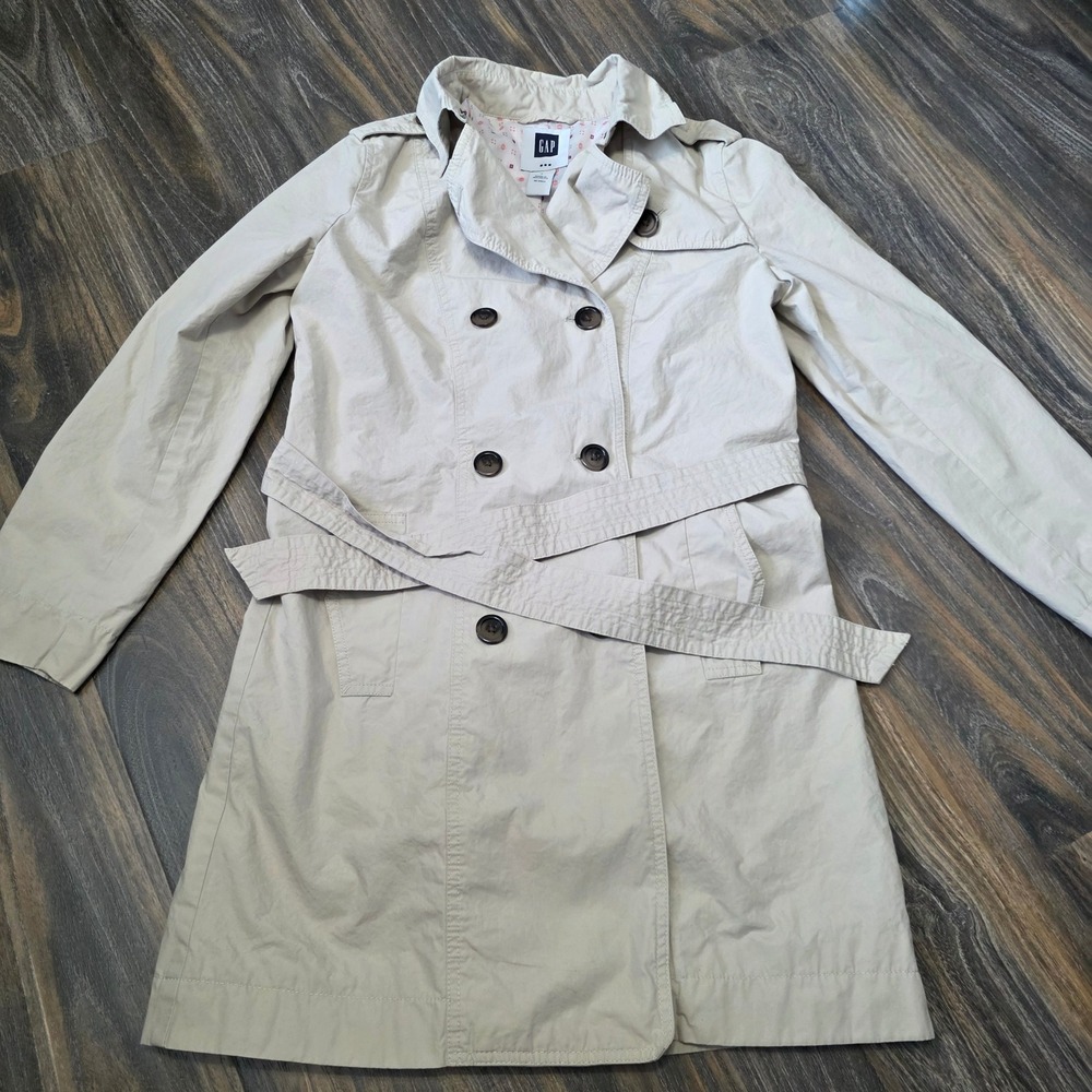 Gap Womens Beige Double Breasted Belted Trench Coat Small Tan Lined Jacket